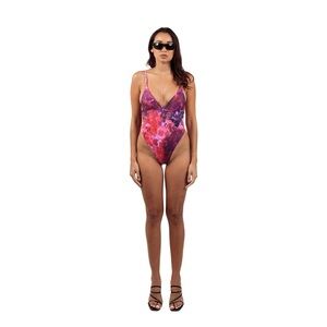 Women's Pink and Purple One Piece reversible Swimsuit almost thong back